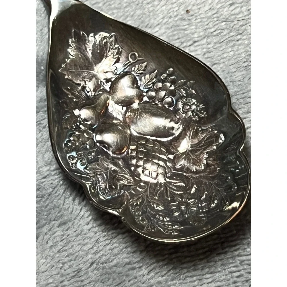 1847‎ Rogers Bros Silverplate Berry Spoon Fruit Design Repousse Serving Spoon